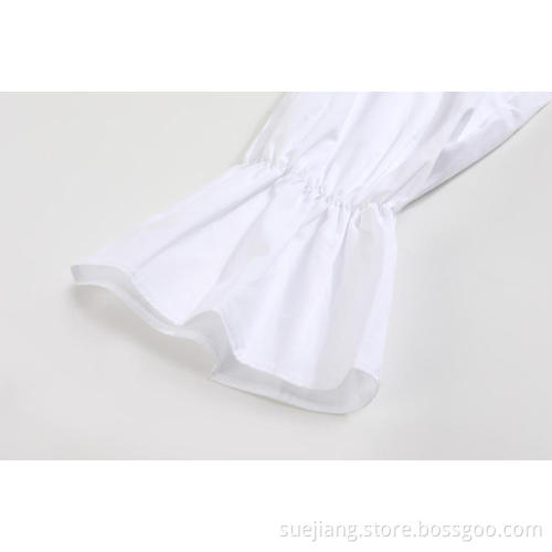 Women Casual Fashion White Button Dress Long Sleeve
